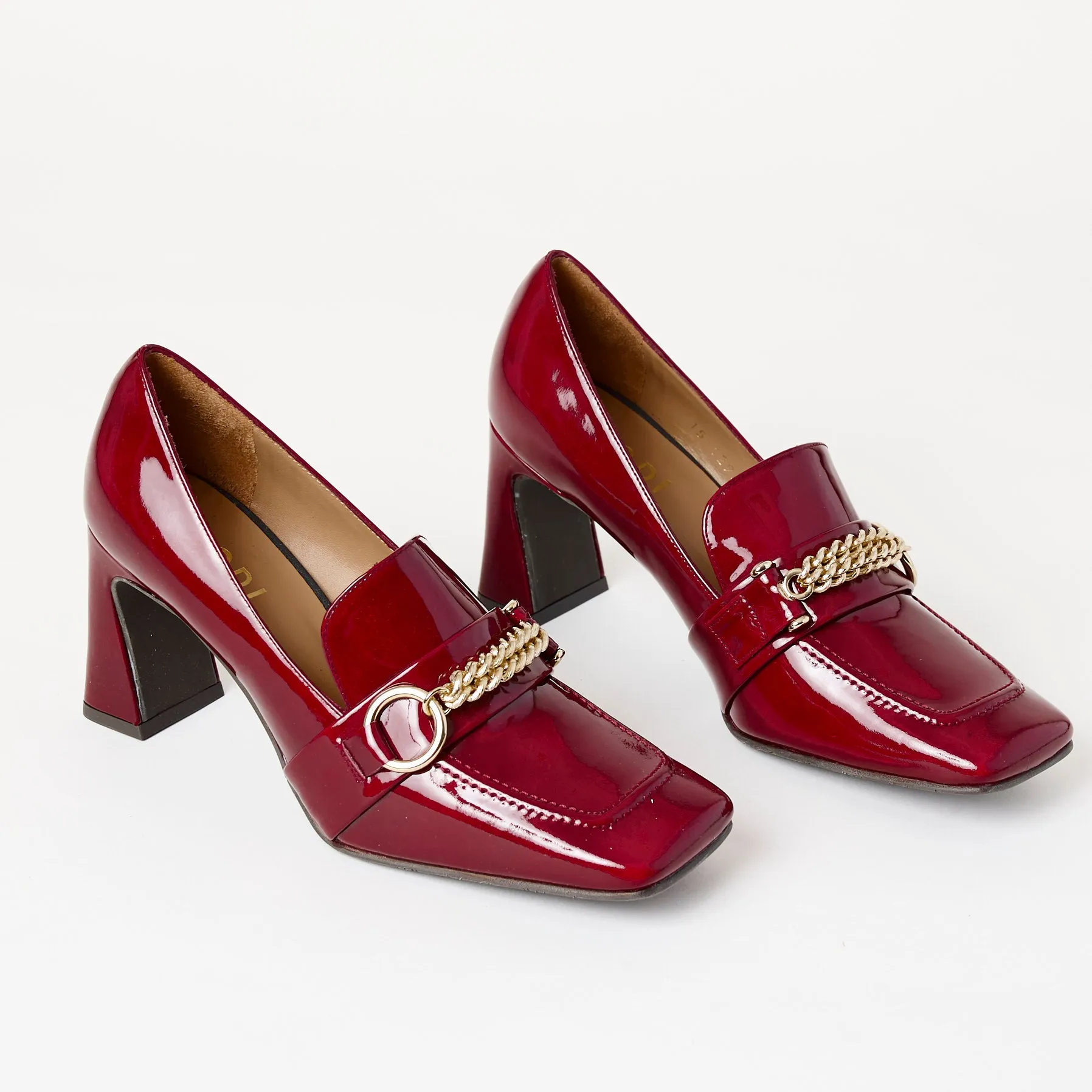 Lodi Burgundy Patent Leather Heeled Brogues