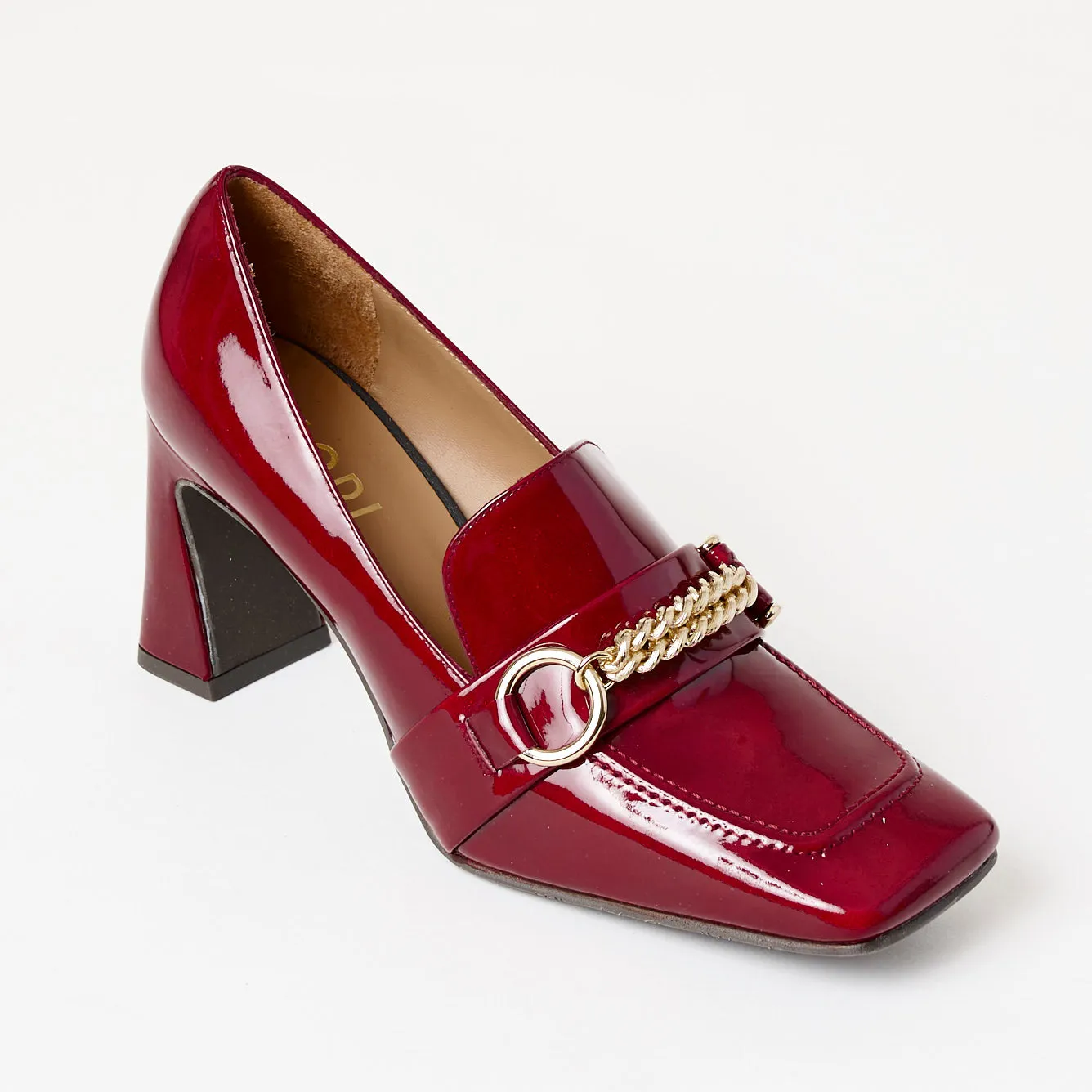 Lodi Burgundy Patent Leather Heeled Brogues