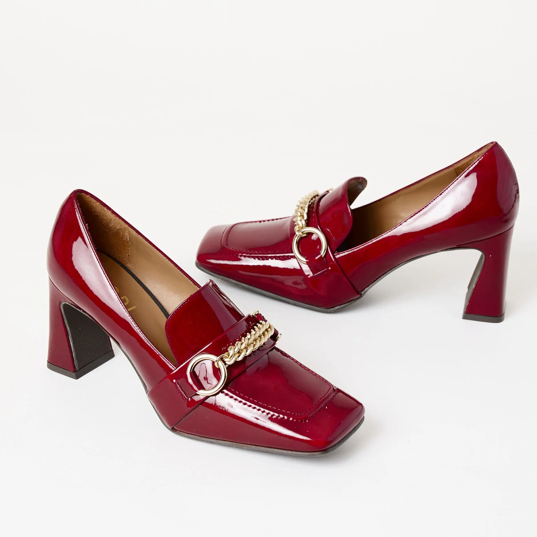 Lodi Burgundy Patent Leather Heeled Brogues