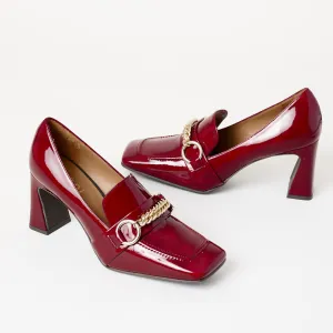Lodi Burgundy Patent Leather Heeled Brogues