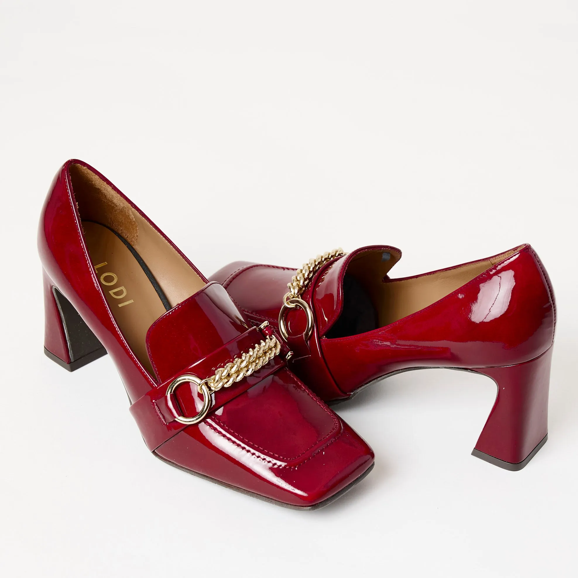 Lodi Burgundy Patent Leather Heeled Brogues