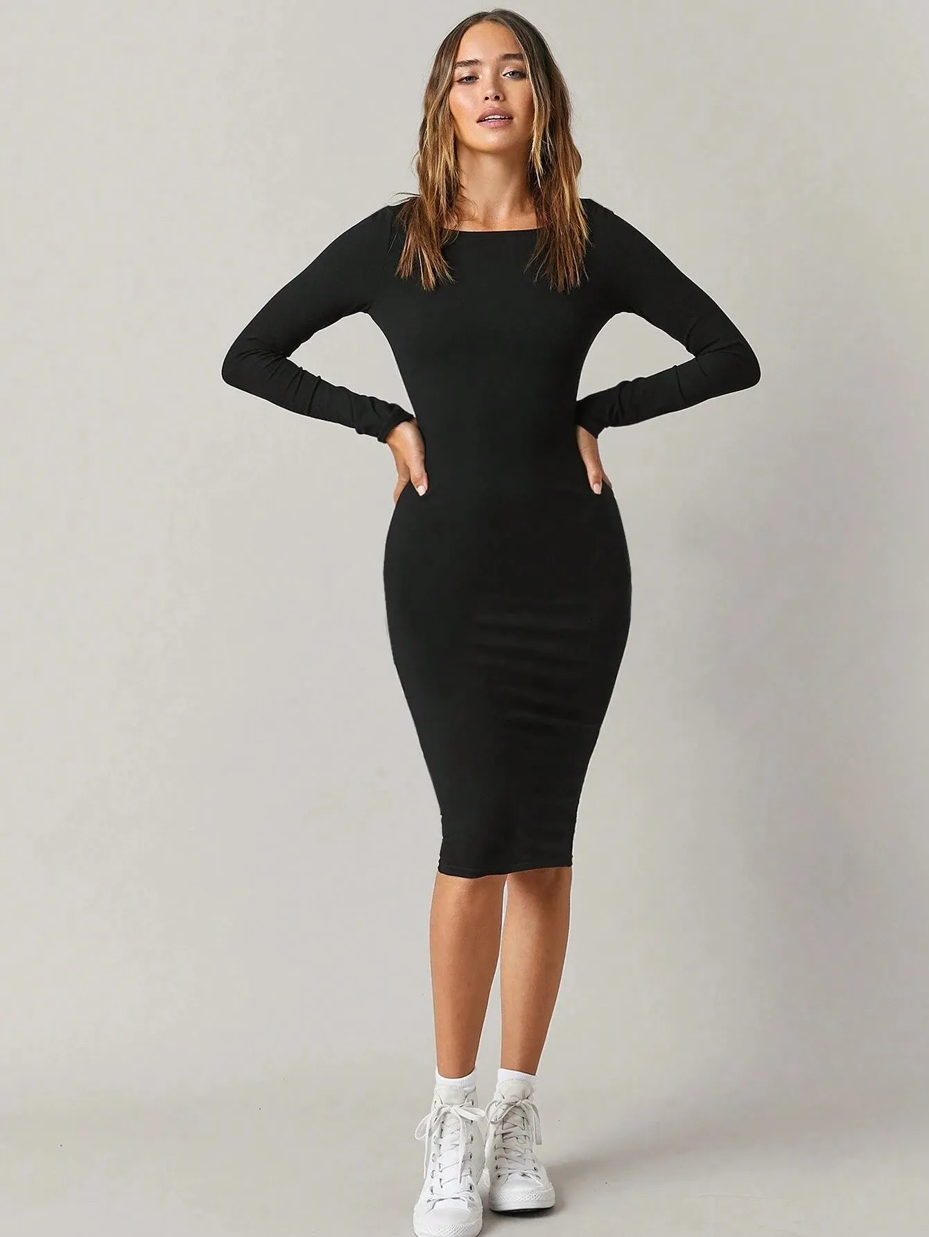 Madden Black Rib Knit Midi Dress