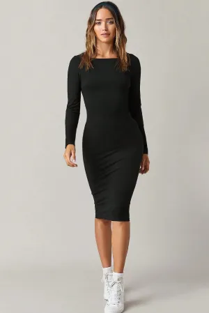Madden Black Rib Knit Midi Dress