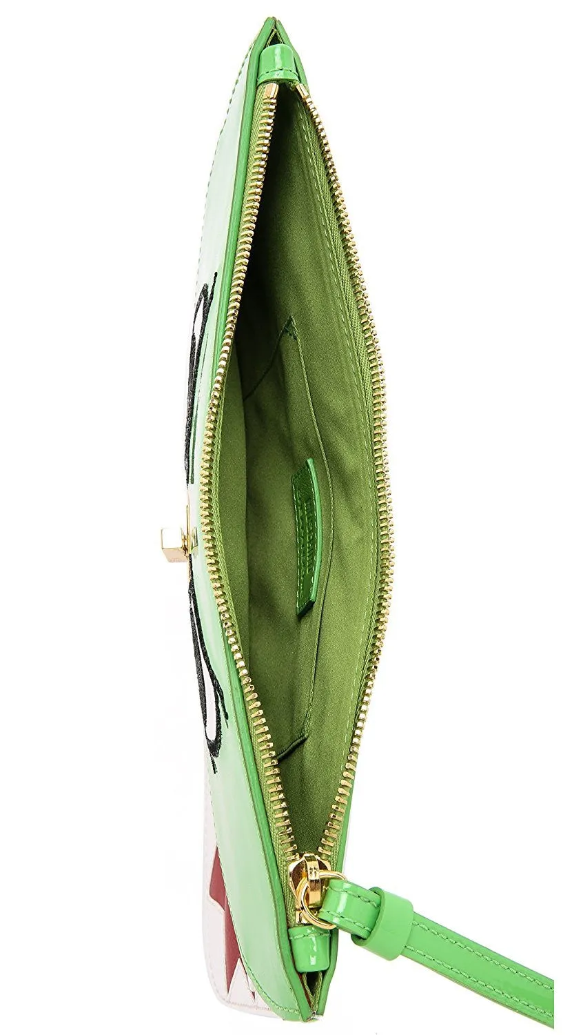 Moschino Cheap and Chic Italy Dino Green Patent Leather Monster Clutch New