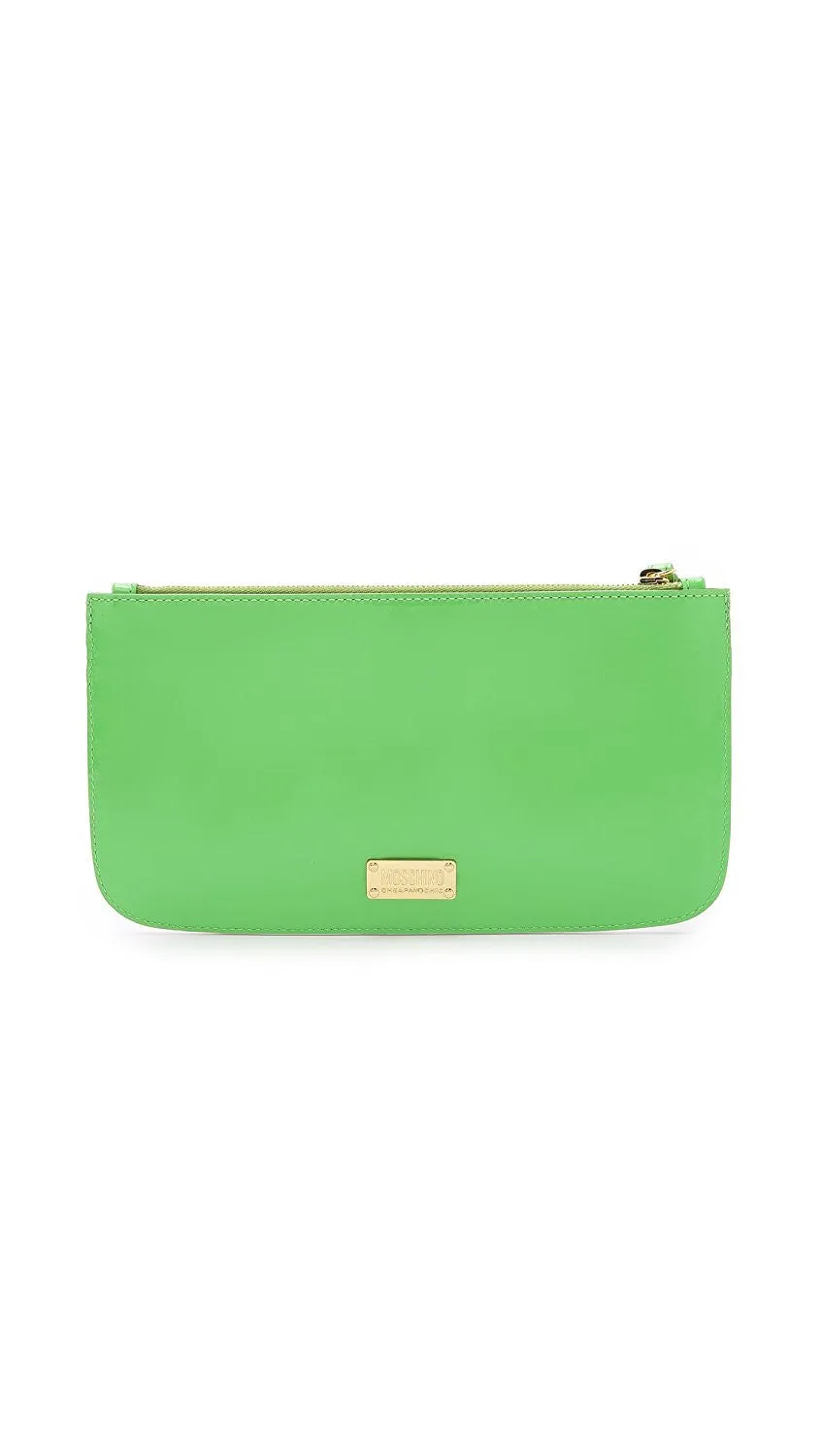 Moschino Cheap and Chic Italy Dino Green Patent Leather Monster Clutch New