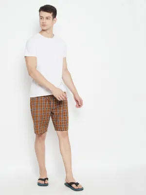 Mustard Checked Slim Fit Lounge Shorts