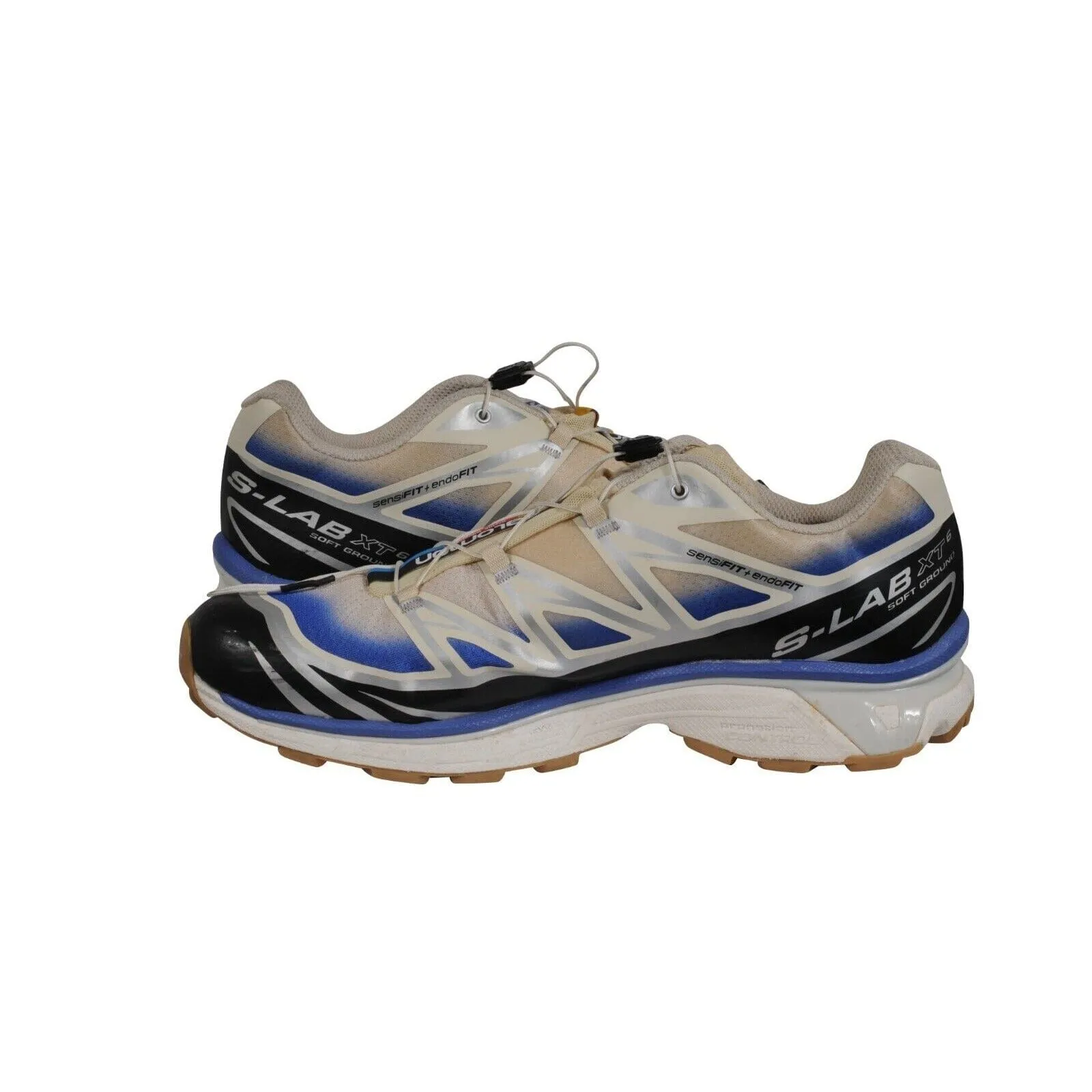 Salomon Mens XT6 Sneakers US 12 White Blue Cream Black Trainers Runners Elastic