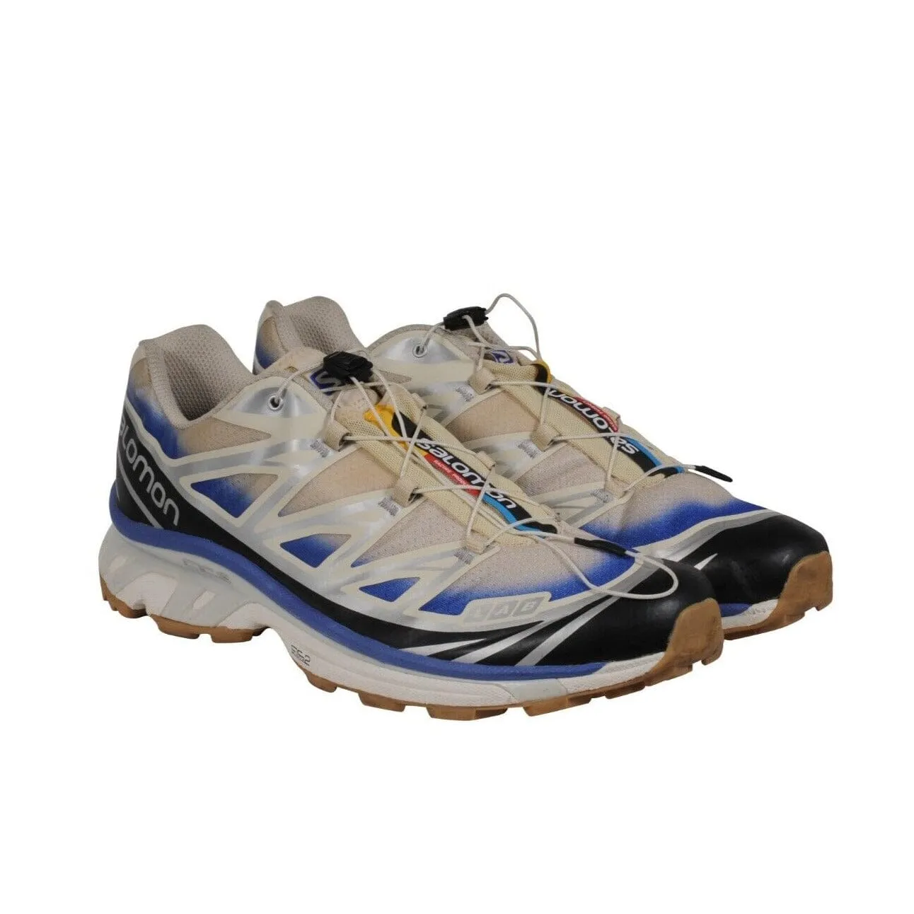 Salomon Mens XT6 Sneakers US 12 White Blue Cream Black Trainers Runners Elastic