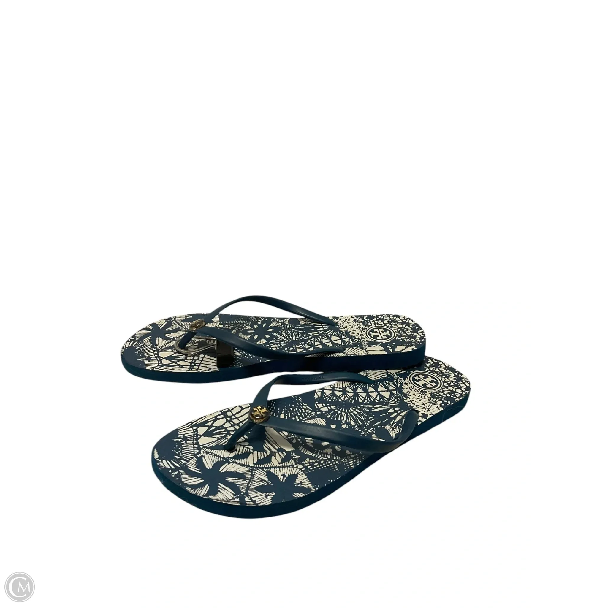 Sandals Designer By Tory Burch In Blue & White, Size: 10