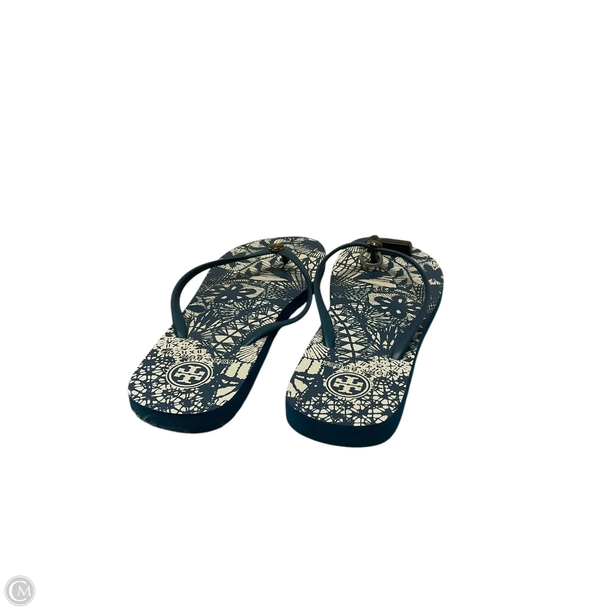 Sandals Designer By Tory Burch In Blue & White, Size: 10