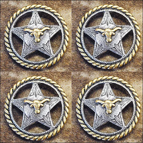 Screw Back Concho Longhorn Star With Rope Edge Round Saddle Bling Hilason