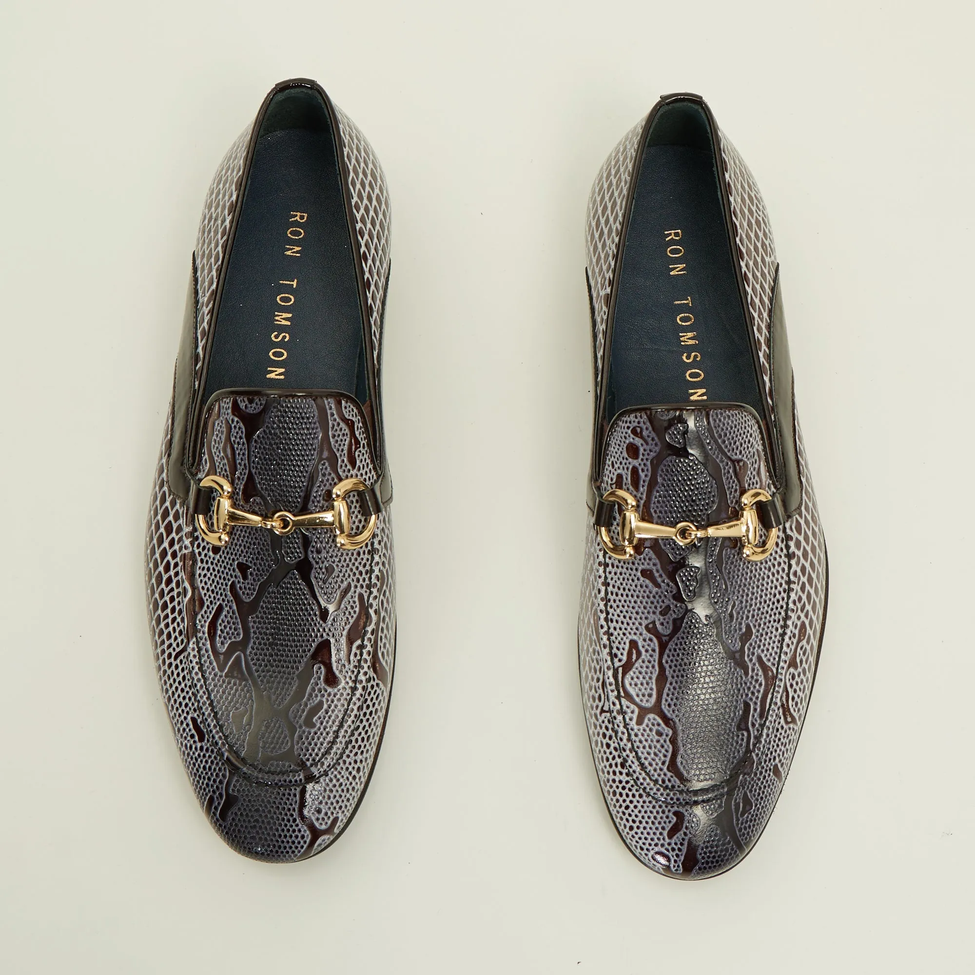 Snake Embossed Leather And Gold Metal Bit Loafer - Brown Beige