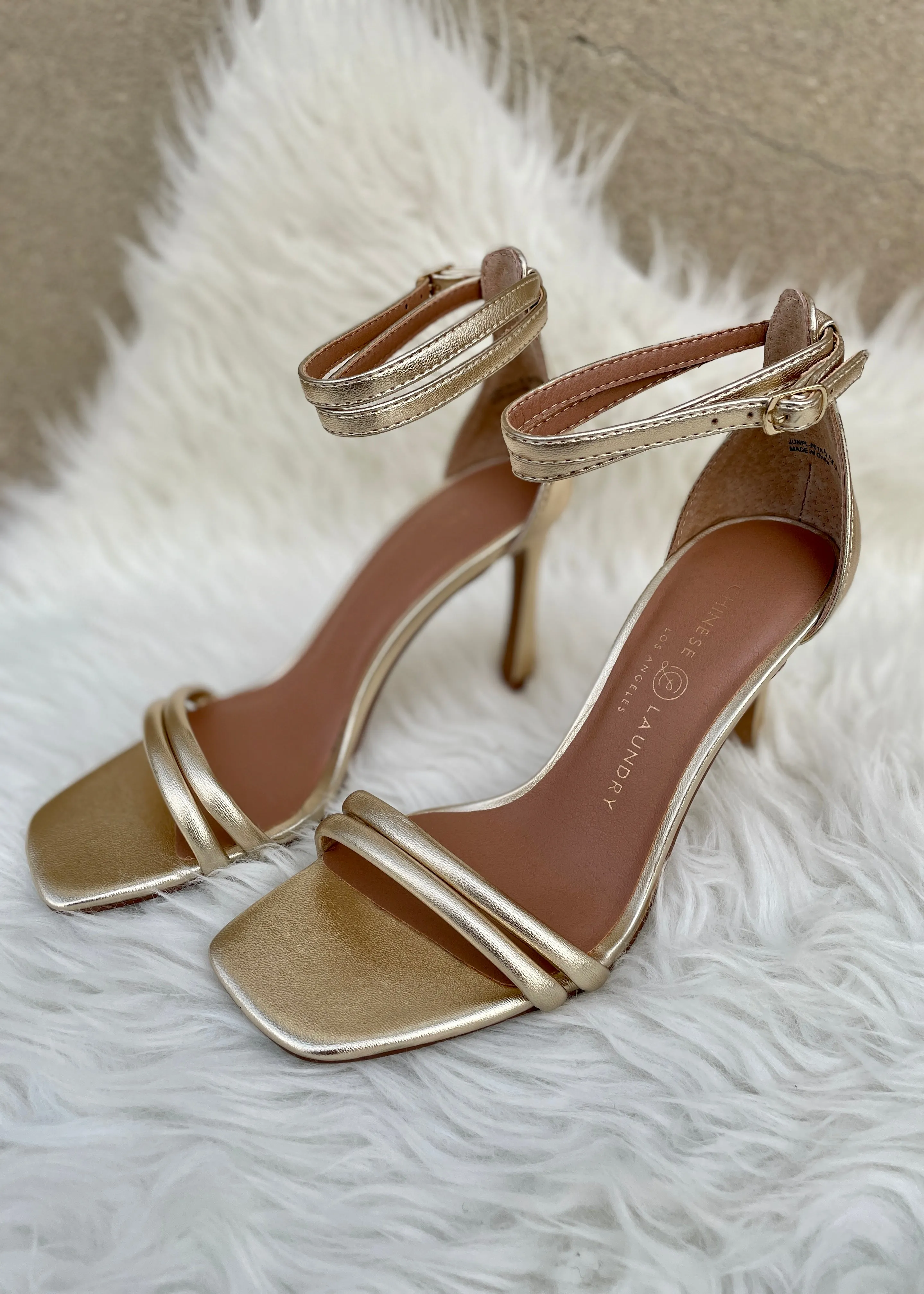 strappy metallic heel
