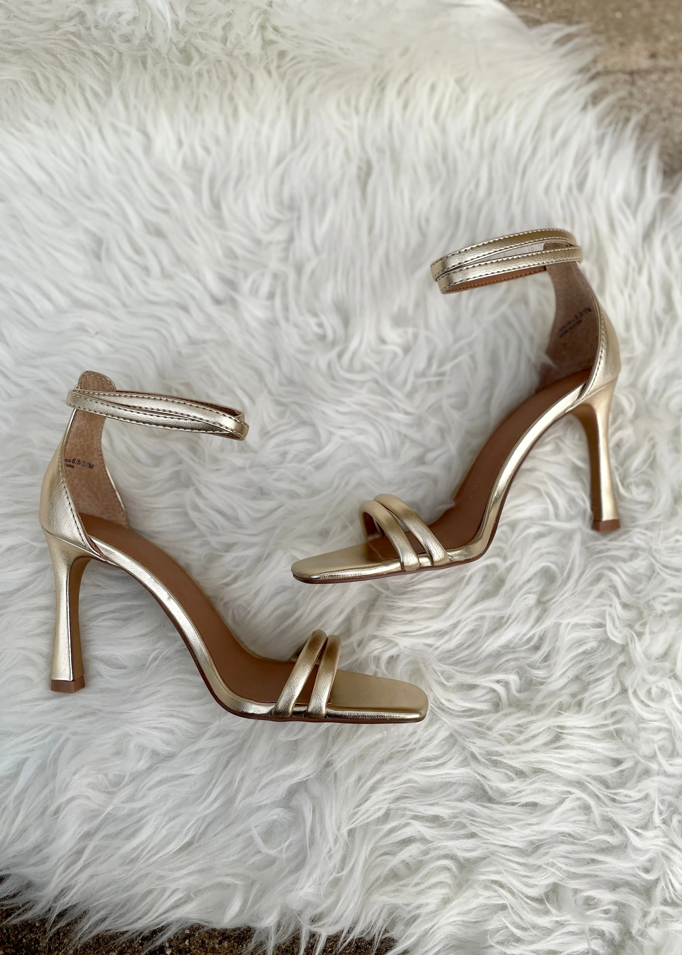 strappy metallic heel