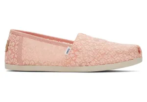 TOMS Womens Alpargata Floral Lace Espadrille - Peach Blush
