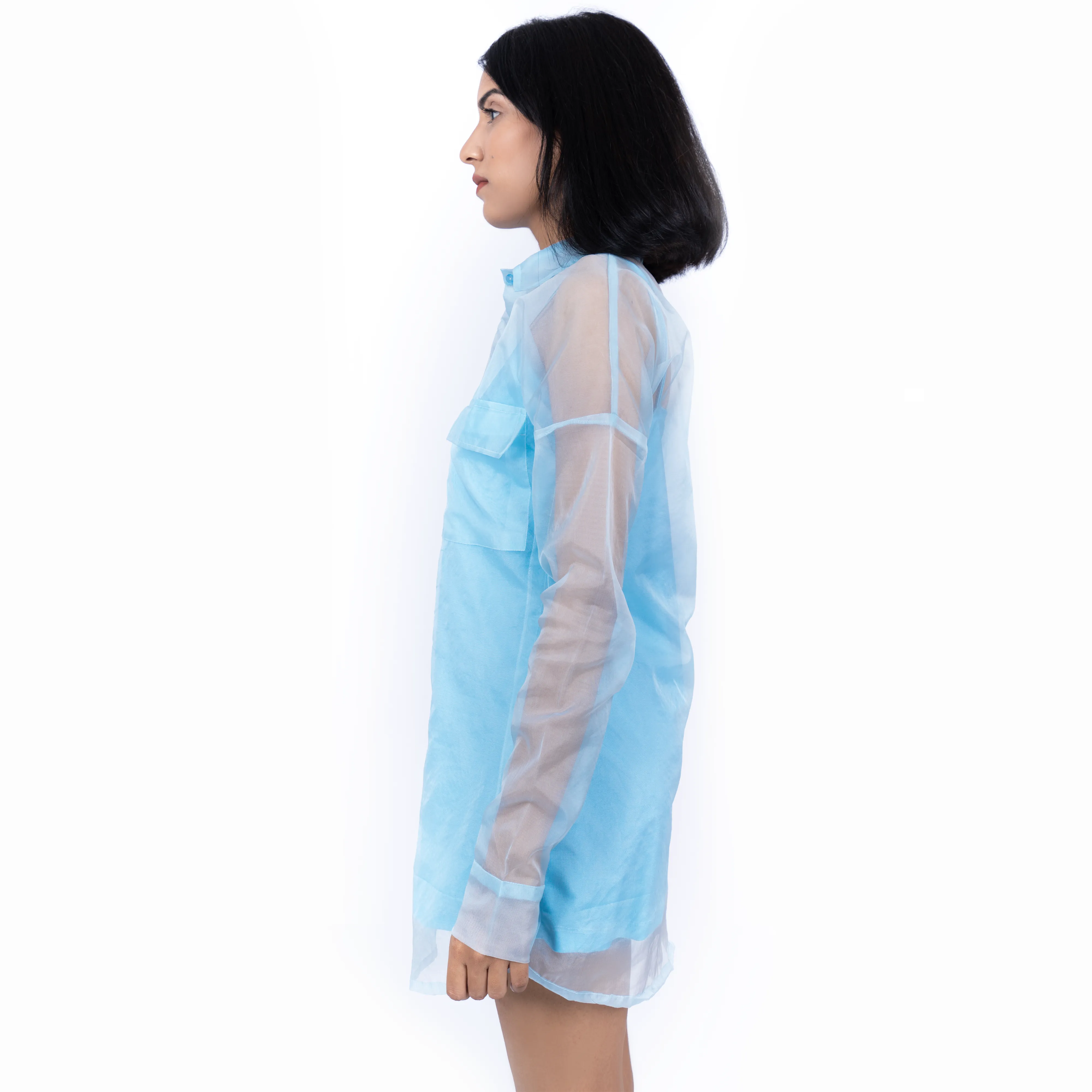 Trendy Organza Shirt Dress – Blue