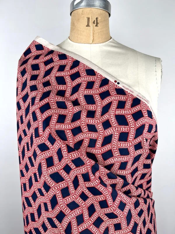 Vacent - Cotton Oxford - Woven Ribbons - Red and Blue