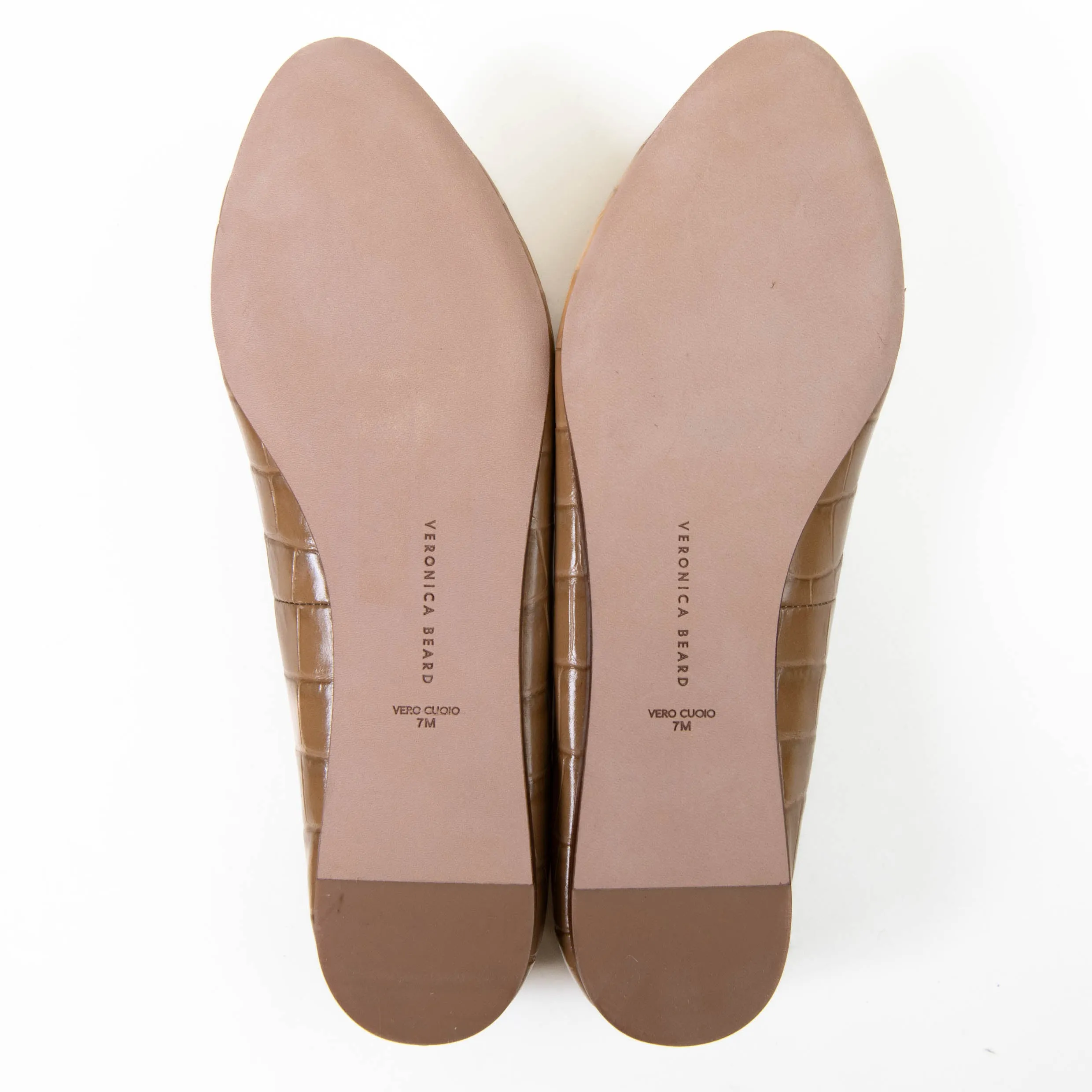 Veronica Beard Tan Leather Mock Croc Embossed Griffin Loafers Size 7