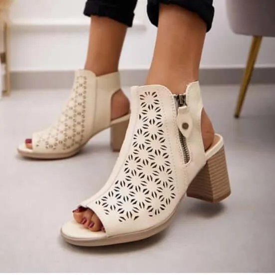 Veronica Oatmeal Block Heel Sandal