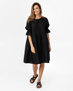 Voluminous linen dress NERJA in Black