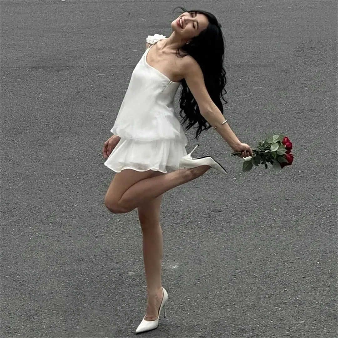 Women Solid Ruffle Single Shoulder Backless Elegant Bodycon Mini Dress Prom Party Evening Vestidos