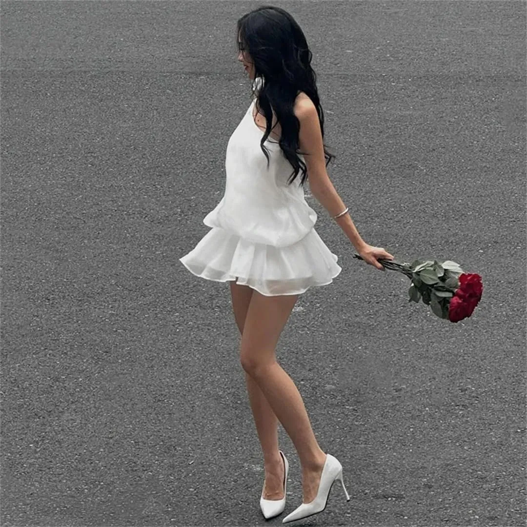 Women Solid Ruffle Single Shoulder Backless Elegant Bodycon Mini Dress Prom Party Evening Vestidos