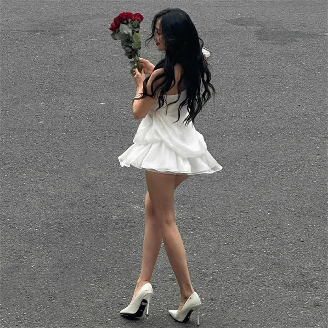 Women Solid Ruffle Single Shoulder Backless Elegant Bodycon Mini Dress Prom Party Evening Vestidos