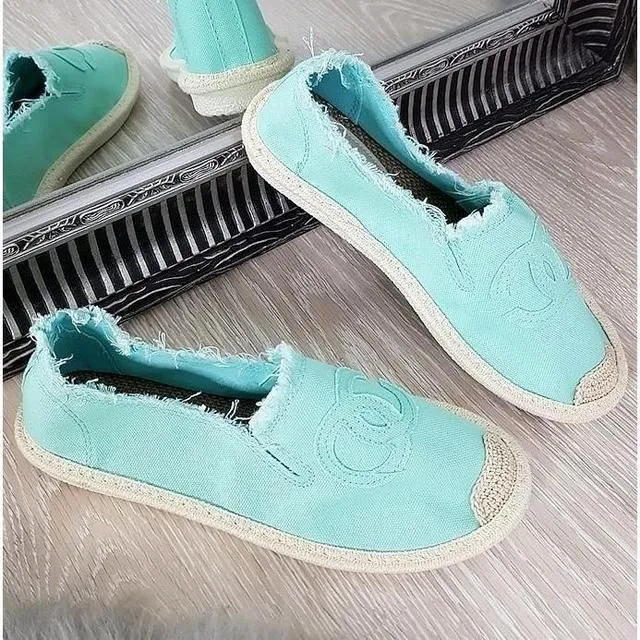 Women's Mint Green CC Espadrilles Slip-On Flats | NB273-M